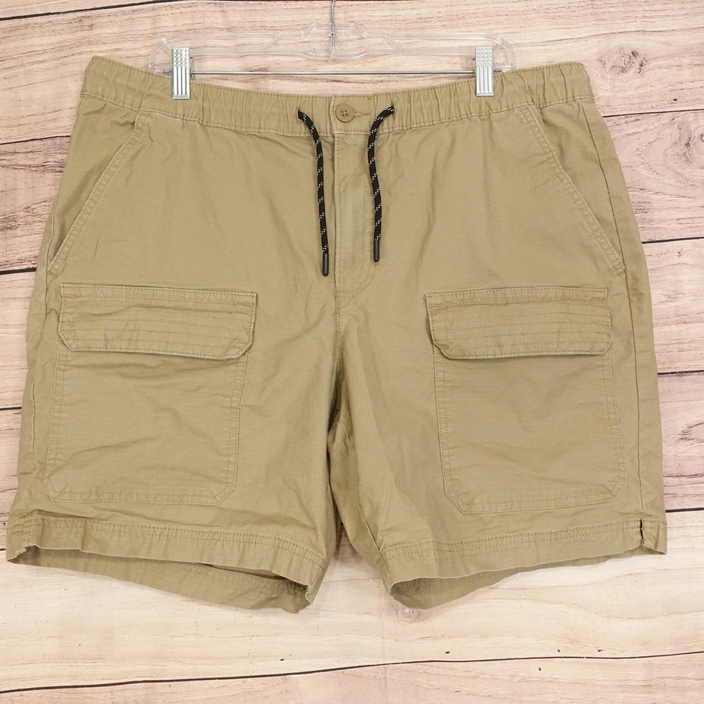 Free Assembly Cargo Shorts Mens XL Beige Cotton Ripstop Stretch 8 Inseam Casual